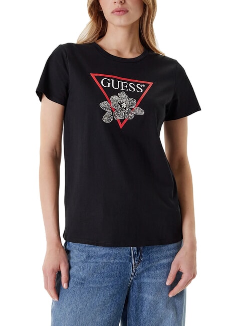 GUESS FLOWER BLING Camiseta con estampado y aplicación jetbla - camiseta