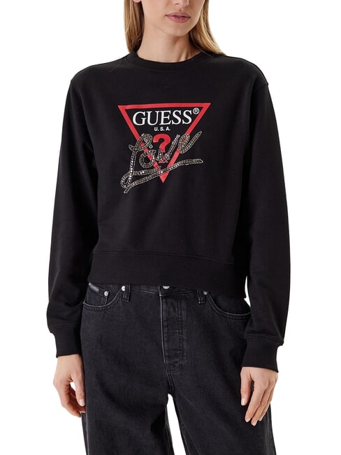 GUESS STUDDED LOVE Sudadera de cuello redondo con estampado de tachuelas jetbla - Sudaderas de mujer