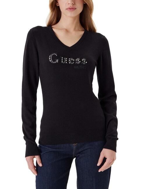 GUESS KENZIE LOGO Suéter de cuello en V jetbla - Suéteres de mujer