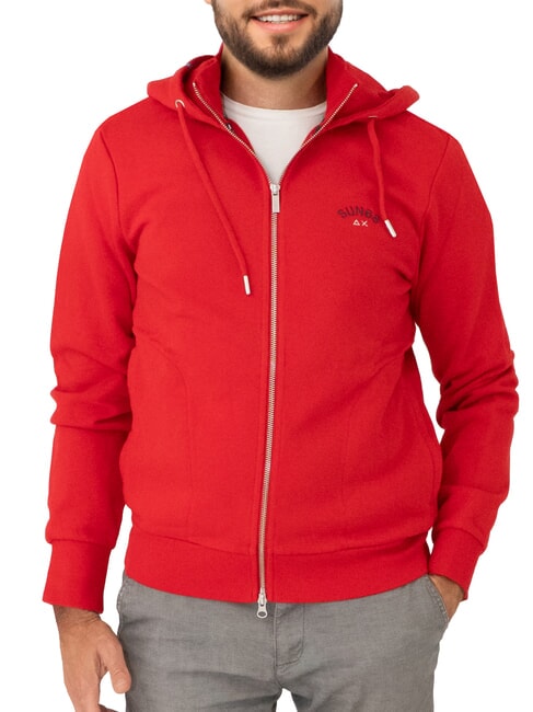 SUN68 MINI LOGO Sudadera con capucha y cremallera completa rojo fuego - Sudaderas