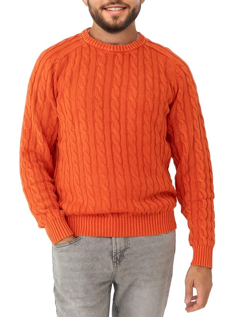 SUN68 VINTAGE Suéter de cuello redondo de punto trenzado geranio - Suéteres de los hombres