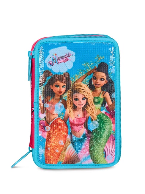 MERMAID M. FEVER Estuche de 3 cremalleras con material escolar turquesa fluorescente - Estuches y Accesorios