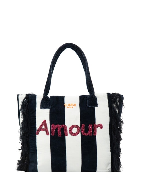 SUN68 FANCY SPONGE ALLOVER Bolso de playa de lona con bandolera azul marino/blanco crema - Bolsos Mujer