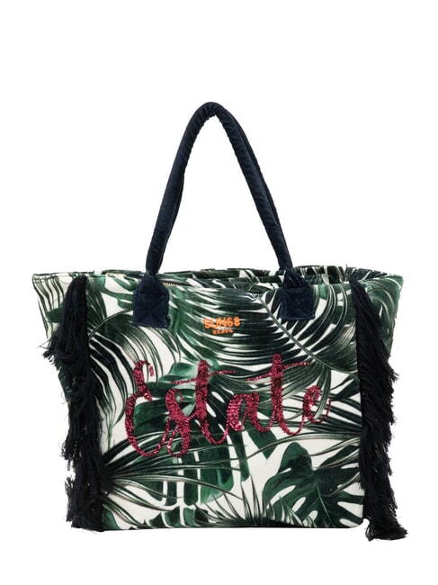 SUN68 FANCY SPONGE ALLOVER Bolso de playa de lona con bandolera Verde inglés/blanco crema - Bolsos Mujer