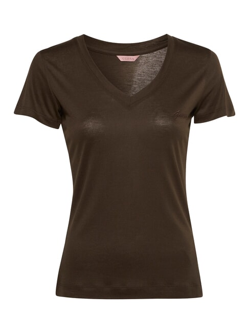 GUESS VN SS LIGHT BASIC Camiseta suave con cuello en V marrón espresso - camiseta