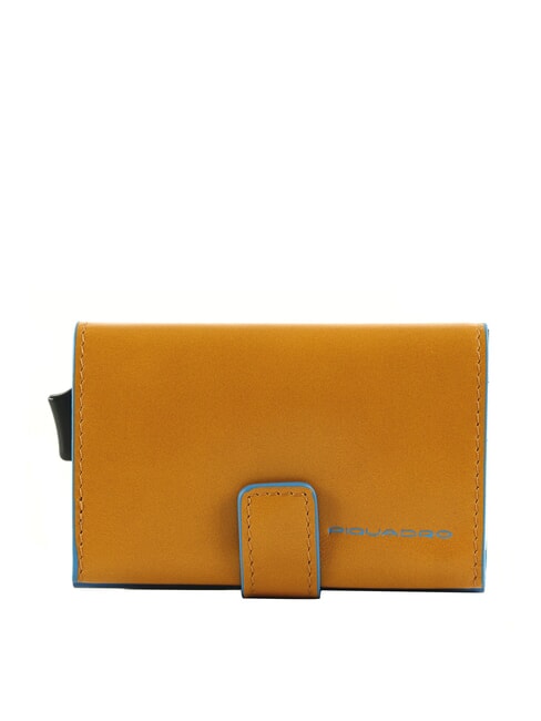 PIQUADRO BLUE SQUARE Tarjetero de piel y metal amarillo - Carteras Hombre