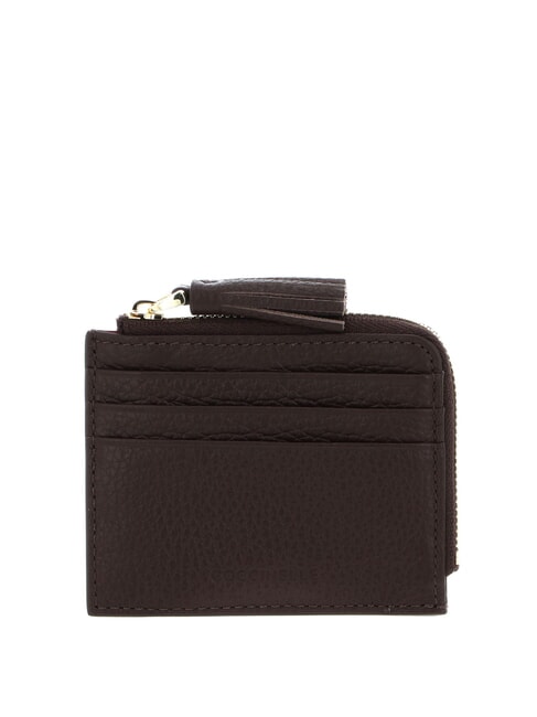 COCCINELLE TASSEL Tarjetero con cremallera en piel martillada morena - Carteras Mujer