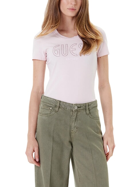GUESS SS LOGO camiseta de manga corta rosa de bajo perfil - camiseta
