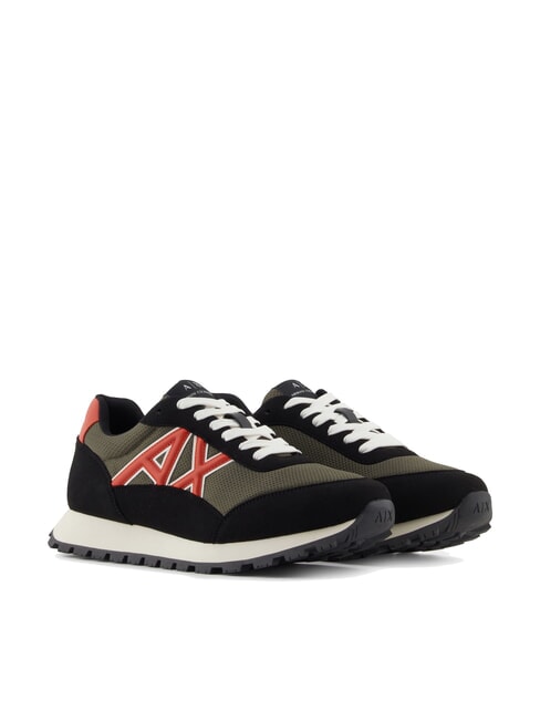 ARMANI EXCHANGE DROP MICROSUEDE Zapatillas con logotipo en contraste negro+oliva noche+calabaza - Zapatos Hombre