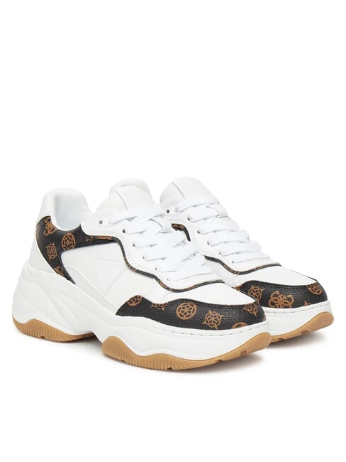 GUESS HAPYY3 Zapatillas con inserciones de logotipo de peonía Blanco / marrón - Zapatos Mujer