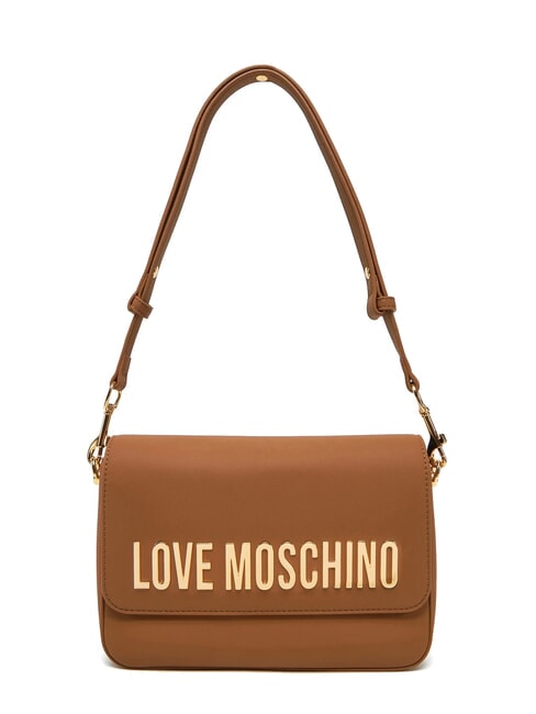 LOVE MOSCHINO LAMINATED BOLD LOVE Bolso de hombro con solapa camello - Bolsos Mujer