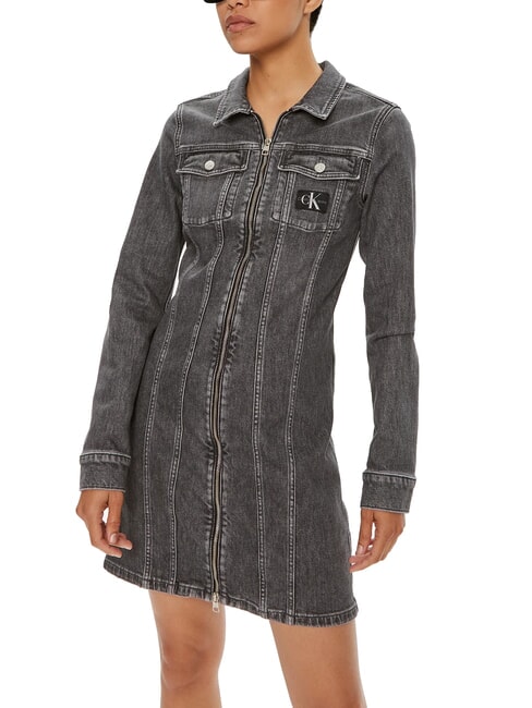 CALVIN KLEIN CK JEANS Vestido vaquero de manga larga con cremallera completa gris denim - Ropa de mujer