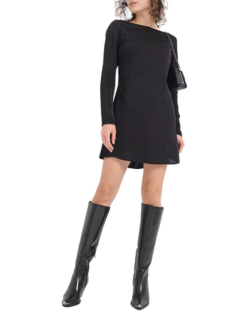 CALVIN KLEIN CK JEANS Vestido corto con mangas largas y logotipo completo. AOP floral negro tonal - Ropa de mujer