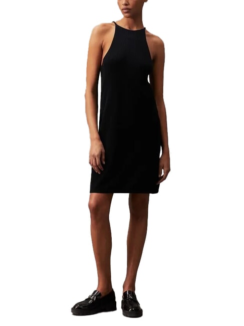 CALVIN KLEIN CK JEANS Vestido corto de tirantes acanalado ck negro - Ropa de mujer