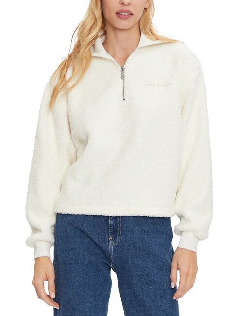 CALVIN KLEIN CK JEANS Sudadera de peluche con media cremallera marfil - Sudaderas de mujer