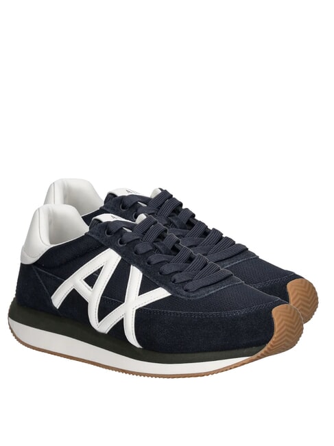 ARMANI EXCHANGE ROYALE SUEDE AIR MESH Zapatillas de piel con el logotipo de AX azul marino+blanco roto - Zapatos Hombre