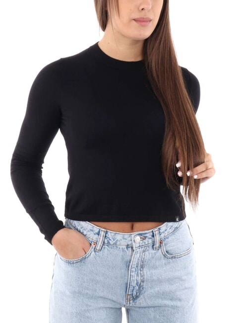 CALVIN KLEIN CK JEANS Suéter corto de cuello redondo ck negro - Suéteres de mujer