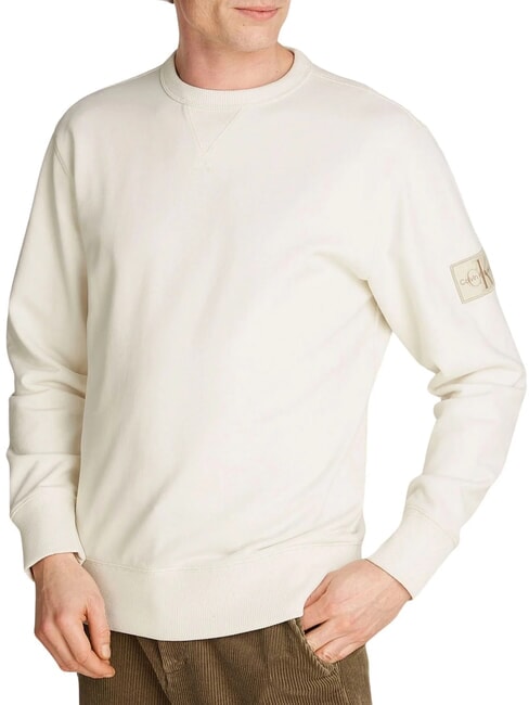 CALVIN KLEIN CK JEANS Sudadera de cuello redondo con parche de logotipo marfil - Sudaderas
