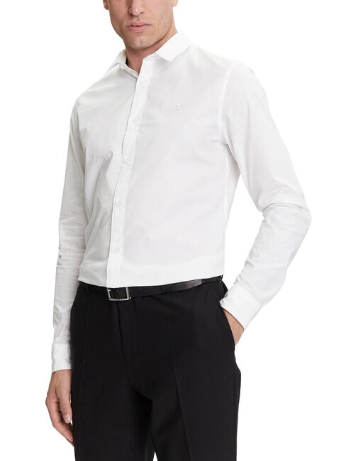 CALVIN KLEIN CK JEANS Camisa de manga larga elástica y ajustada blanco brillante - Camisas de hombre