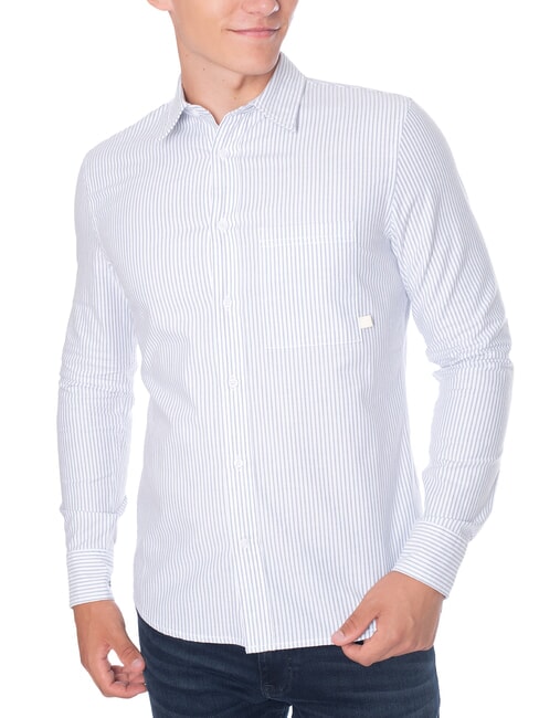 CALVIN KLEIN CK JEANS Camisa de manga larga de algodón de corte entallado Raya azul china blanca - Camisas de hombre