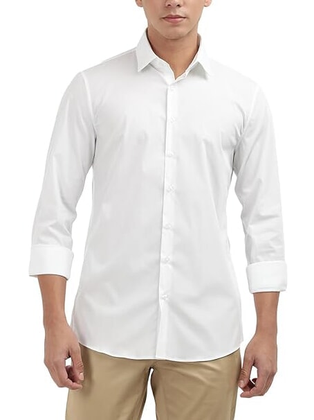 CALVIN KLEIN CK Camisa de popelina de algodón de corte entallado blanco brillante - Camisas de hombre