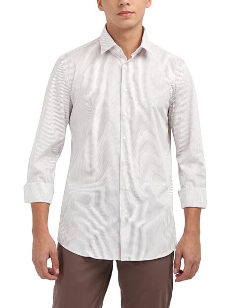 CALVIN KLEIN CK Camisa de manga larga a rayas de corte entallado Syrah - Camisas de hombre