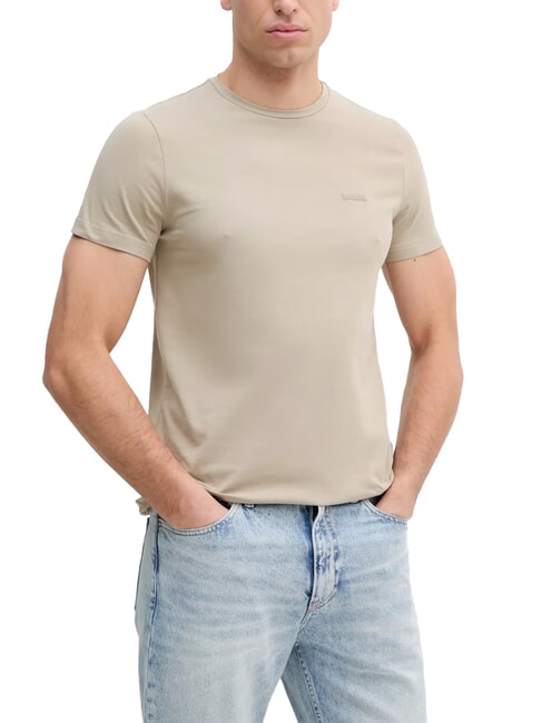 CALVIN KLEIN CK Camiseta de manga corta elástica y ajustada beige piedra - camiseta