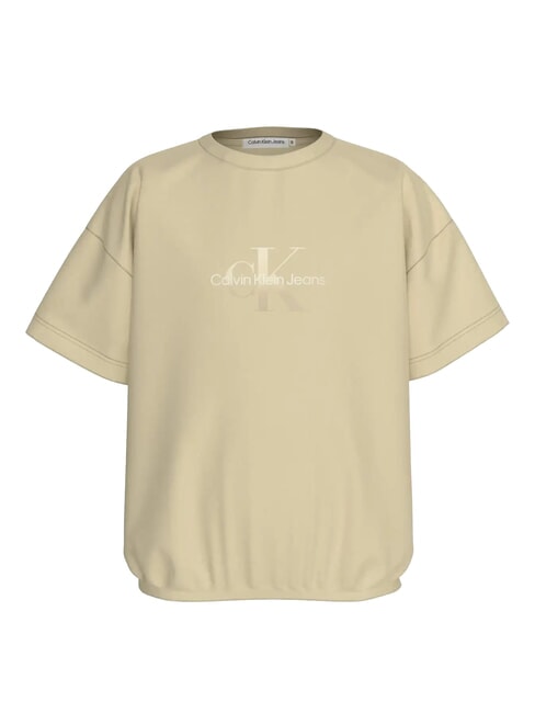 CALVIN KLEIN CK KIDS Camiseta de algodón elástico de manga corta caqui pálido - Camiseta niño