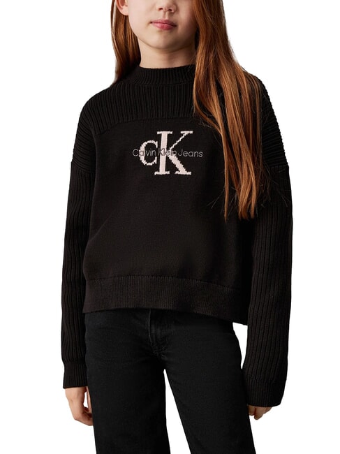 CALVIN KLEIN CK KIDS Suéter de cuello redondo de algodón ck negro - Suéteres para niños