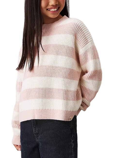 CALVIN KLEIN CK KIDS Suéter de cuello redondo a rayas látigo de melocotón - Suéteres para niños