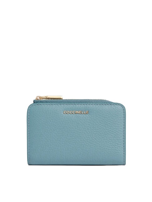 COCCINELLE METALLIC SOFT Cartera pequeña de piel azul ártico - Carteras Mujer