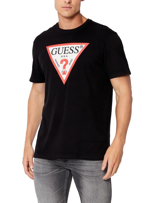 GUESS TRI LOGO Camiseta de algodón jetbla - camiseta