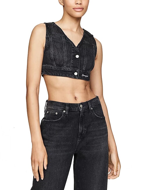 TOMMY HILFIGER TH JEANS Top de mezclilla mezclilla negra - camiseta