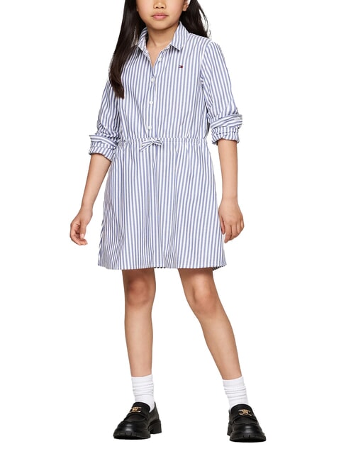 TOMMY HILFIGER TH Vestido de algodón azul medio / blanco óptico - Vestidos de niñas