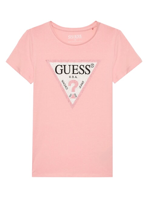 GUESS KIDS Camiseta de manga corta con pedrería dulce rosa - Camiseta niño