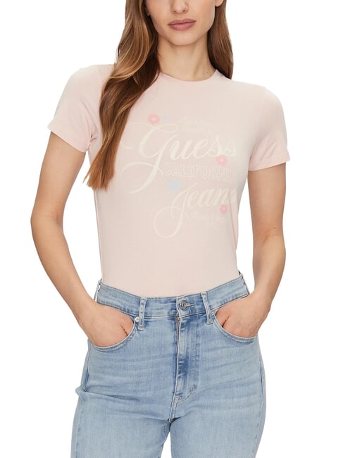 GUESS JEANS FLOWER Camiseta de manga corta de corte entallado algodón rubor - camiseta