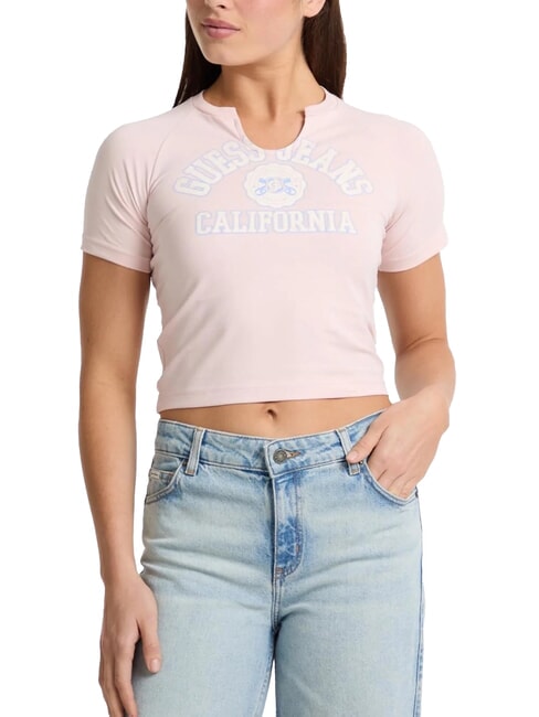 GUESS JEANS LOGO CALIFORNIA Camiseta corta elástica de manga corta algodón rubor - camiseta