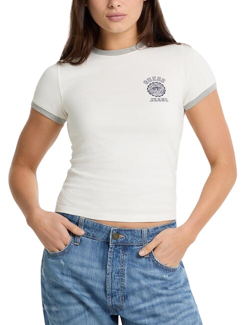 GUESS JEANS LOGO STAMP Camiseta de manga corta de corte entallado brezo blanco puro - camiseta
