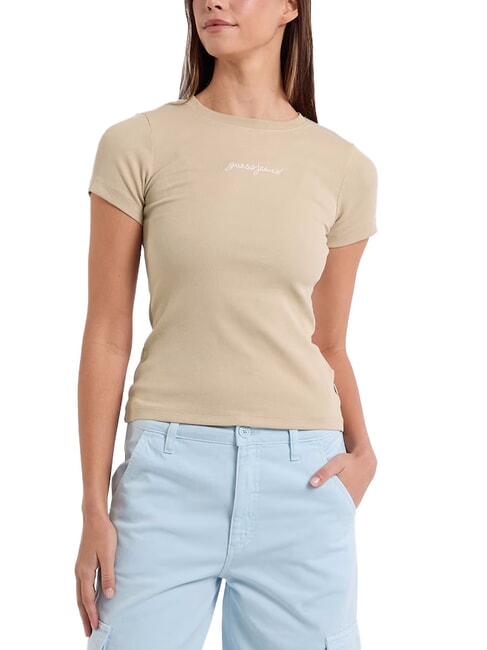 GUESS JEANS EMBRO SLIM Camiseta de manga corta acanalada bronceado de safari - camiseta