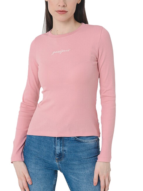 GUESS JEANS EMBRO Camiseta de canalé de manga larga ligero rosa - camiseta