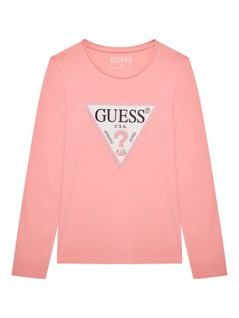 GUESS KIDS Camiseta de manga larga con pedrería dulce rosa - Camiseta niño