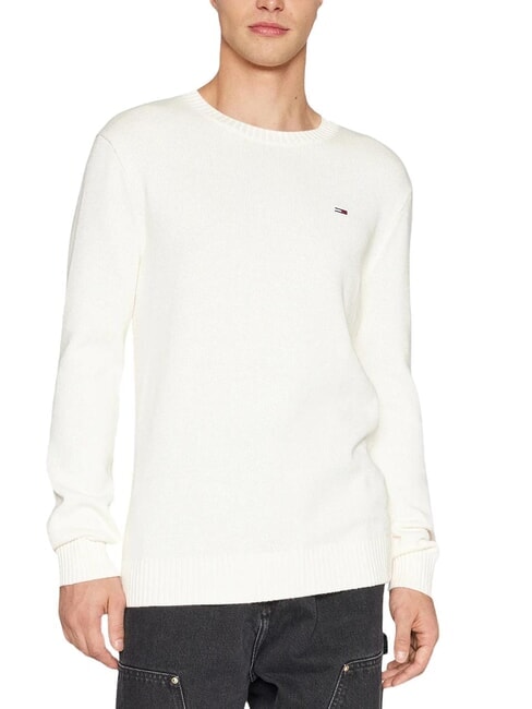 TOMMY HILFIGER TH JEANS  Cuello redondo de algodón blanco antiguo - Suéteres de los hombres