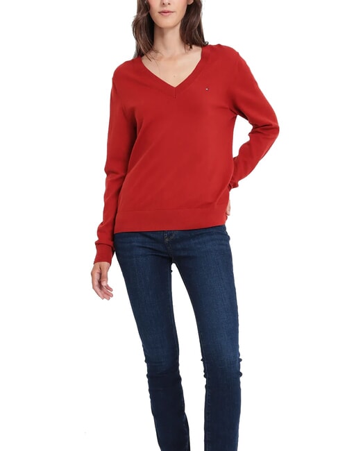 TOMMY HILFIGER TH  Suéter de cuello en V magma oscuro - Suéteres de mujer