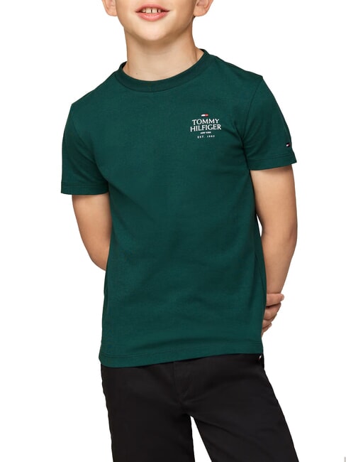 TOMMY HILFIGER TH KIDS Camiseta de algodón de manga corta verde ornamental - Camiseta niño