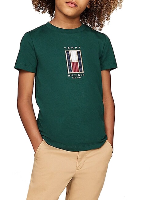 TOMMY HILFIGER TH KIDS Camiseta de algodón para niños verde ornamental - Camiseta niño