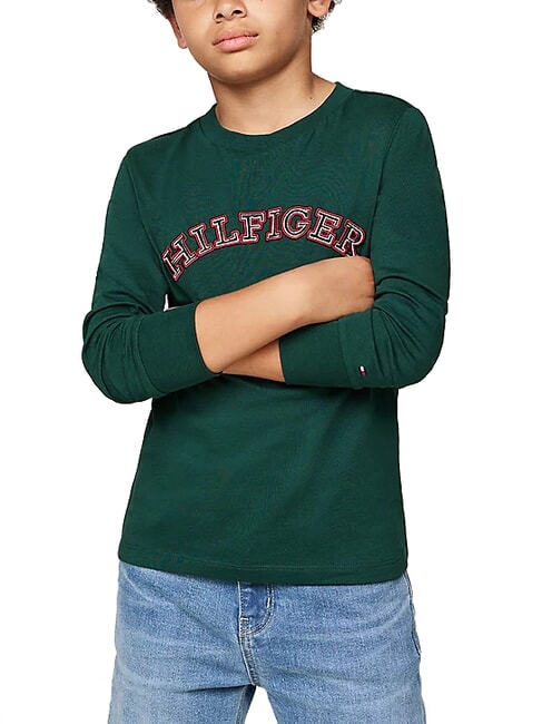 TOMMY HILFIGER TH KIDS Camiseta de algodón de manga larga verde ornamental - Camiseta niño