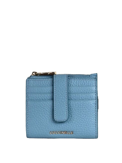 COCCINELLE METALLIC SOFT Cartera mini de piel azul ártico - Carteras Mujer