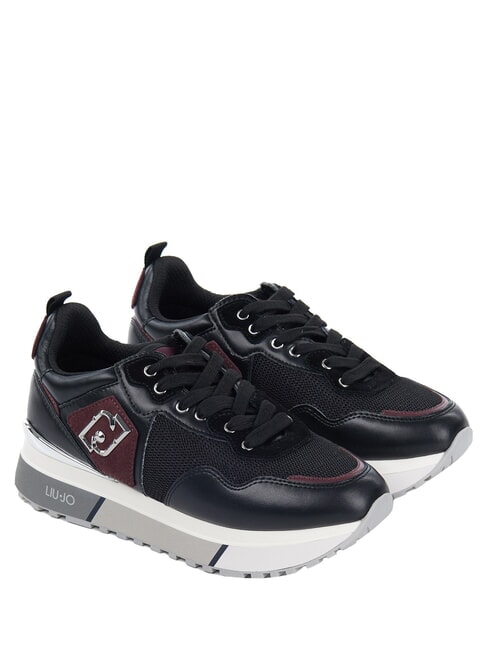 LIUJO MAXI WONDER 01 Zapatillas de piel y malla negro/carmesí - Zapatos Mujer