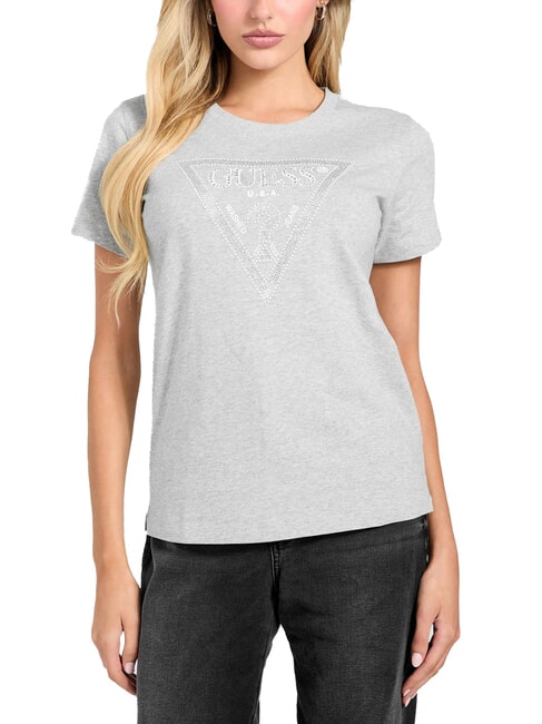 GUESS SS CN KRYSTAL TRIANGLE Camiseta de manga corta con tachuelas y pedrería gris claro melange m - camiseta