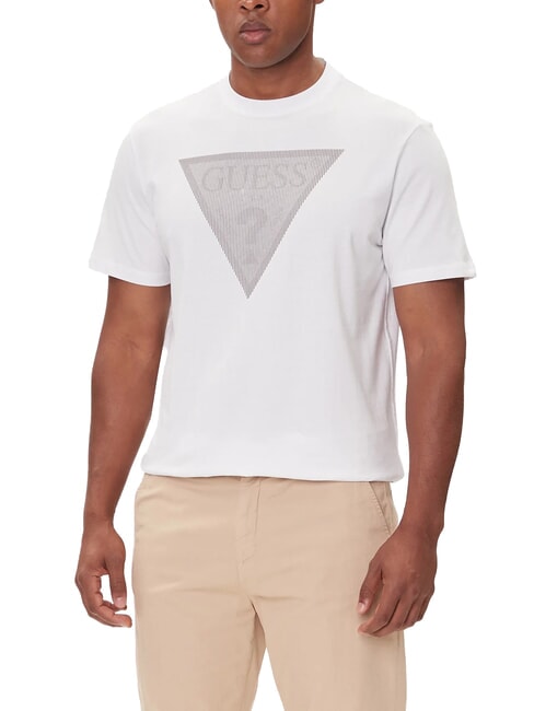 GUESS TRIANGLE LOGO Camiseta de manga corta de corte regular purwhite - camiseta